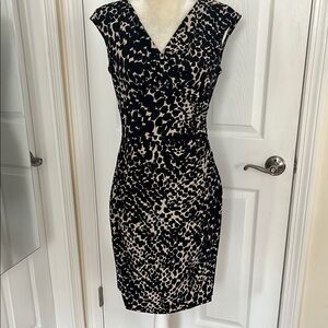 Ralph Lauren Black and Beige Patterned Midi Dress